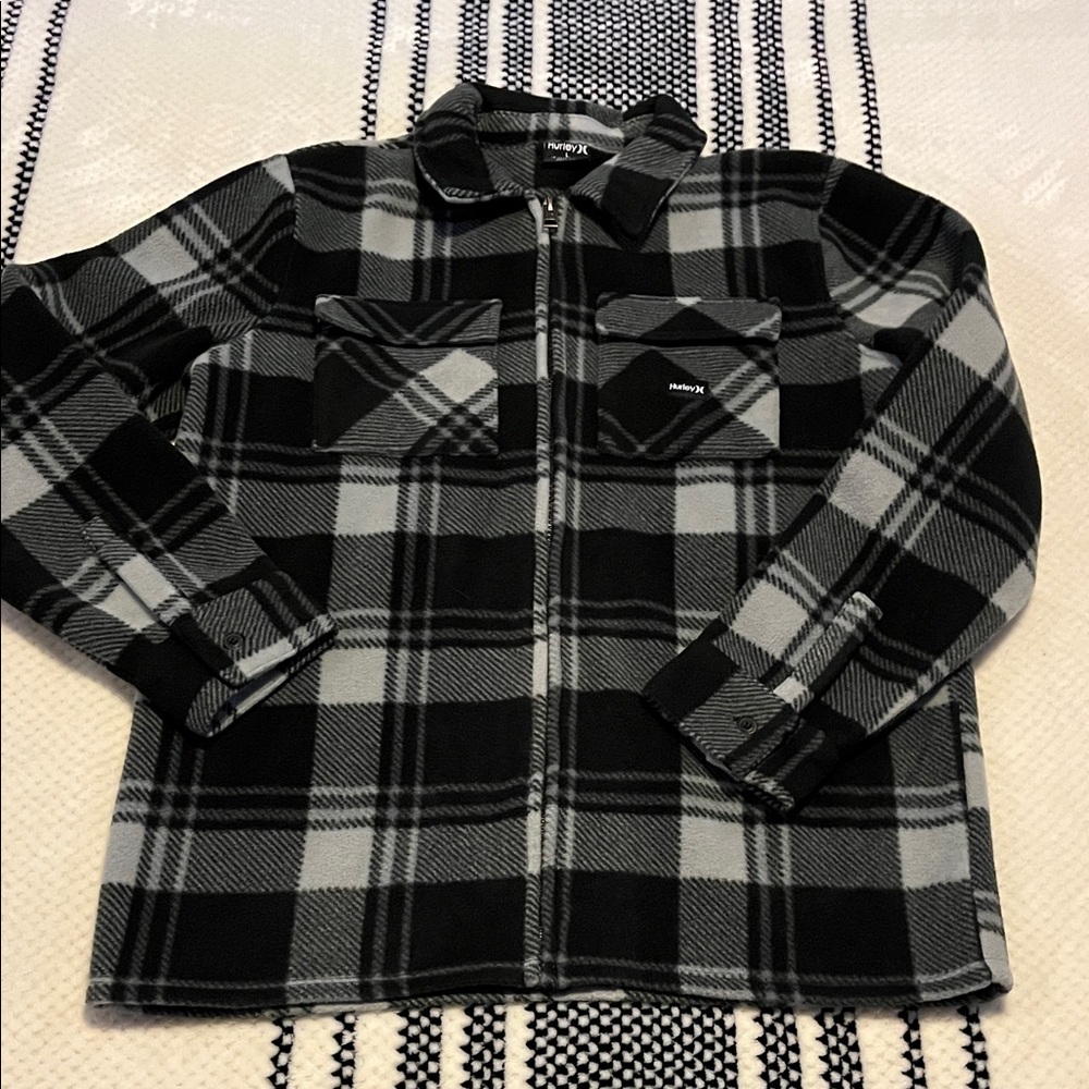 Hurley Kids Black and Gray Checkered Hoodie
